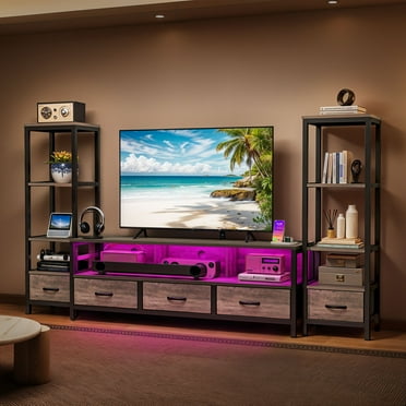 ModFusion 60" Brown TV Stand with LED Lights, Remote Control & Charging Station, Fits TVs up to 65"
