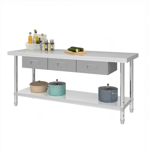 ModFusion 60"x24" NSF Stainless Steel Work Table with 3 Drawers, Adjustable Storage Shelf, Heavy-Duty 840 lbs Prep Table, Commercial Restaurant, Outdoor Kitchen, Garage