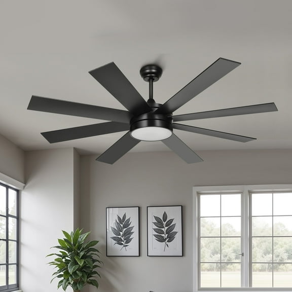 ModFusion 60in Smart Modern Ceiling Fan Light, Remote, App & Alexa Control, 6-Speed, 8 Blades, Black