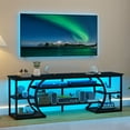thumbnail image 1 of ModFusion 63" Black TV Stand with LED Light Strip & Power Outlets, Modern Entertainment Cabinet with Metal Frame & Storage Shelves, Fits TVs Up to 70", 1 of 7