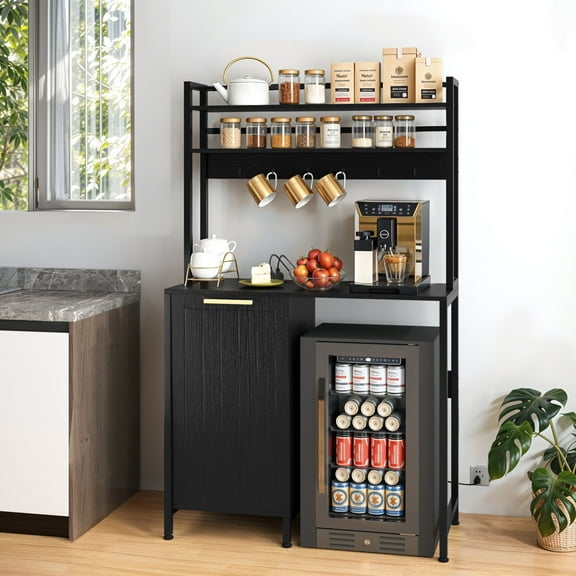 ModFusion 63" Coffee Bar Station with 3-Tier Storage Rack, Cup Hooks, Hidden Trash Bin, and Home or Office Use