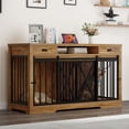 thumbnail image 1 of ModFusion 63" Vintage Brown TV Stand & Dual Dog Crate with Power Station – Fits 2 Dogs (15-30 lbs), Metal & Wood Design, 1 of 10