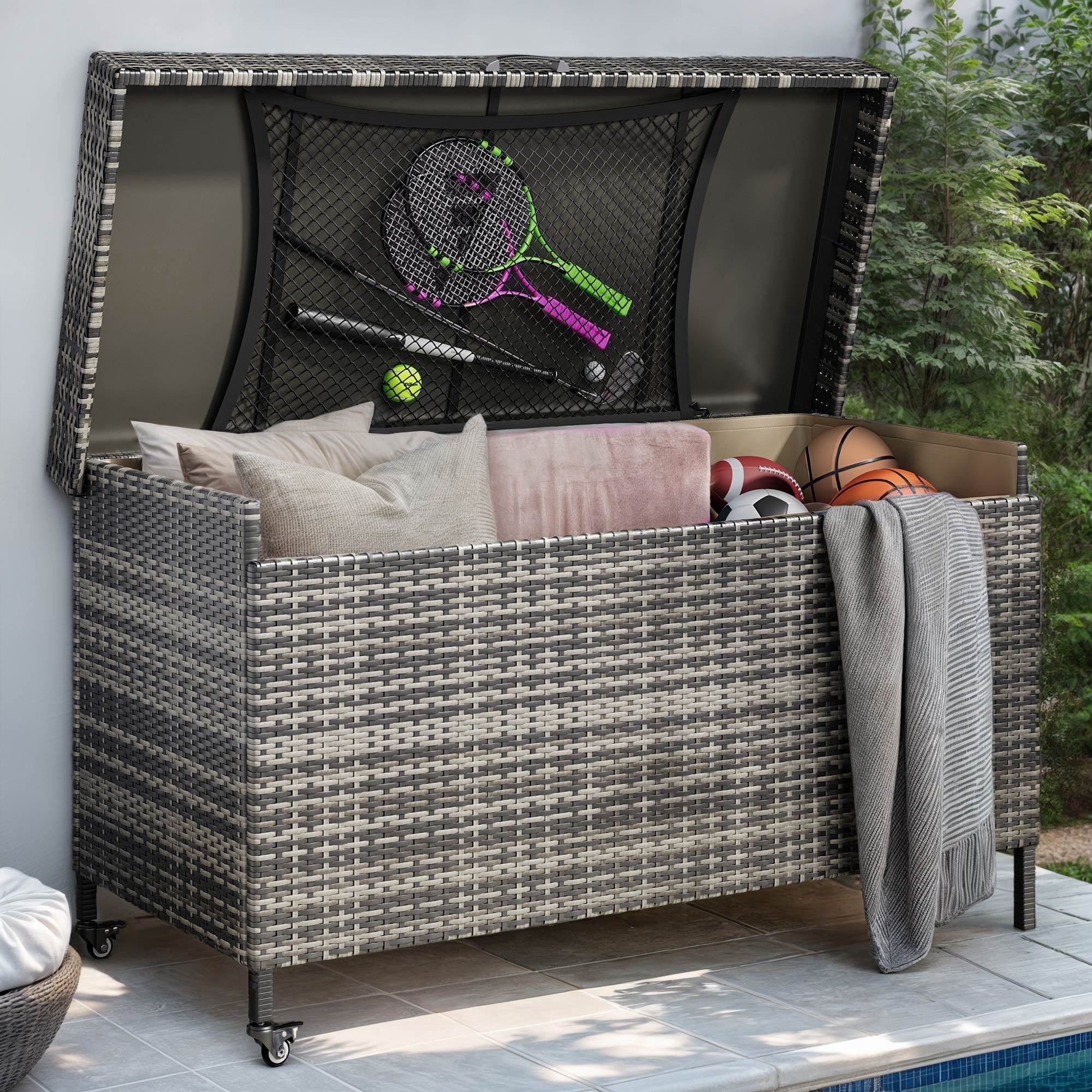 ModFusion 63" Wicker Outdoor Storage Deck Box, 200 Gallon Capacity, All ...