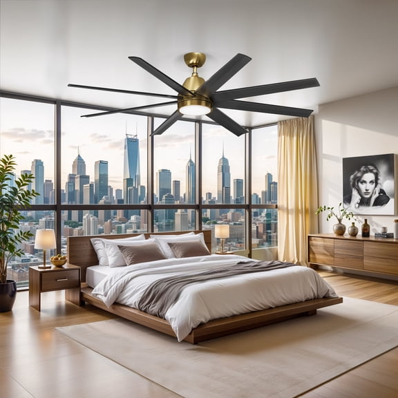 ModFusion 65-Inch Contemporary Black Ceiling Fan - 8 Blades, 6 Speeds, and Remote Control
