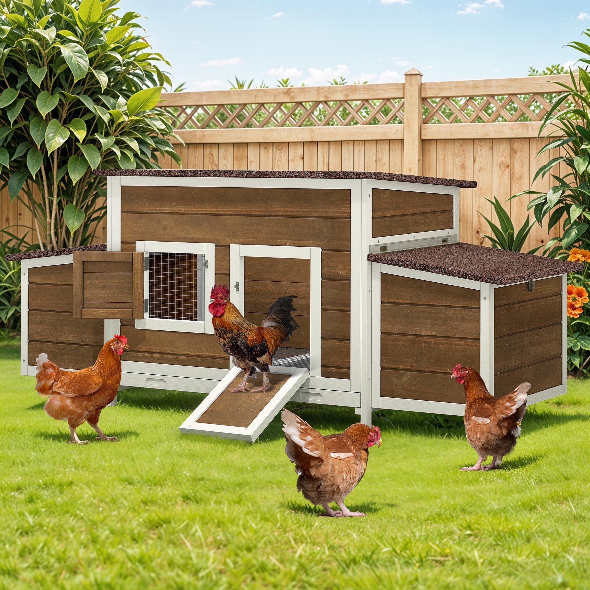 ModFusion 67-Inch Wooden Chicken Coop with Weatherproof Roof & 2 ...