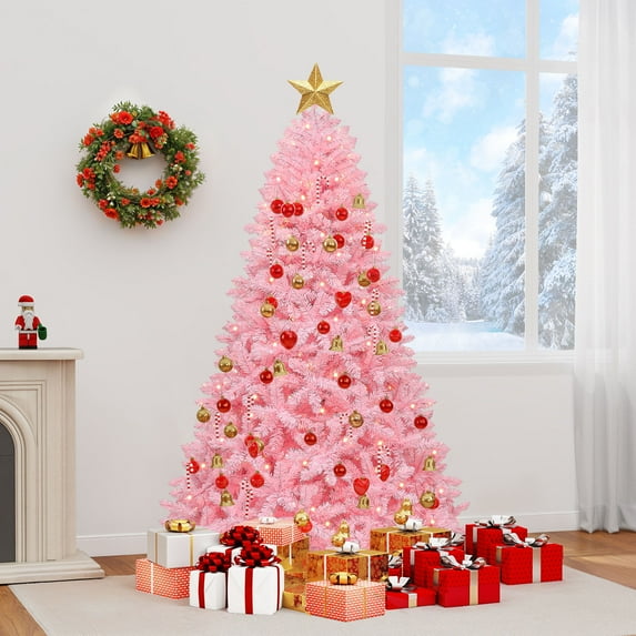ModFusion 6FT Light Pink Artificial Christmas Tree with 947 Tips, 250 Warm White LED Lights, 8 Lighting Modes