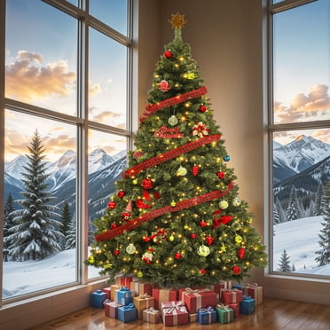 Homnia 6ft Pre-lit Artificial Christmas Tree - 2 Color Modes & 8 Light Settings, Sturdy Base