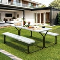 thumbnail image 1 of ModFusion 6ft Picnic Table Bench Set with Sturdy Steel Frame & Weatherproof Tabletop for Outdoor Backyard Dining – White, 1 of 10