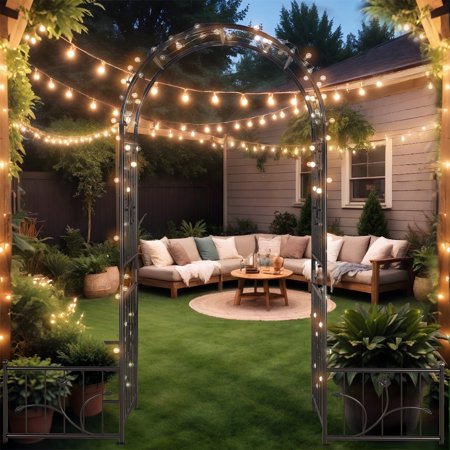 ModFusion 7.2 ft Garden Arbor with Planter Box, Ground Stakes, Metal Trellis for Decoration, Climbing Plants Arch, Black