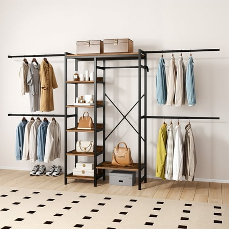 ModFusion 7 Tier Freestanding Closet Organizer System Heavy Duty Storage with Adjustable Garment Rack and Shelves
