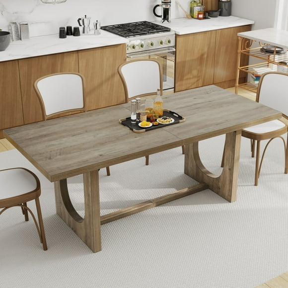 ModFusion 70" Rectangular Dining Table for 6 People, Modern Farmhouse Oak Rustic Dinner Table, Kitchen Dining Room Living Room, Charcoal Gray