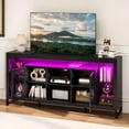thumbnail image 1 of ModFusion 70" TV Cabinet with Storage, RGB LED Lights, Power Strip, Tempered Glass Shelves, Water Ash Black Wood & Iron Frame – Fits TVs up to 75", 1 of 7
