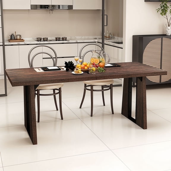 ModFusion 71" Dining Table with Scratch Resistant, Wooden Top Heavy Duty Iron Metal, Farmhouse Reinforced Base, Pantry Furniture, Rustic Brown Walnut