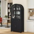 thumbnail image 1 of ModFusion 71 Inch Rounded Arch Pantry Cabinet with Adjustable Shelf, Glass Door, Large Drawer, Food Cupboard Kitchen Buffet Hutch, Black, 1 of 10
