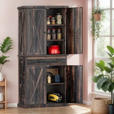 ModFusion 72.4" Tall Storage Cabinet with Adjustable Shelves, Large Drawer, Magnetic Door, Versatile Organizer for Pantry, Living Room, Dining Room, Dark Rustic Oak