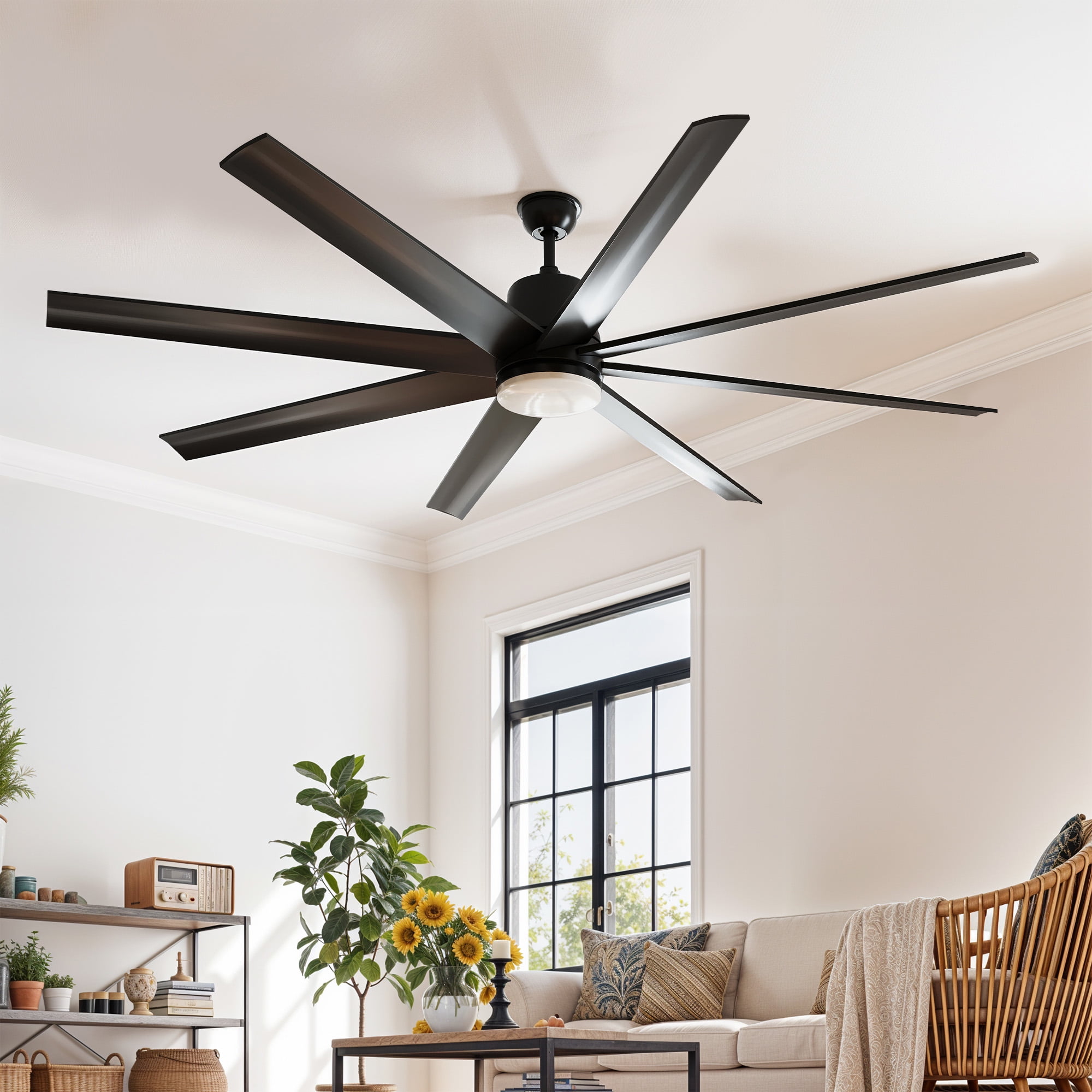 ModFusion 72-Inch Large Black Ceiling Fan with 8 Blades, Smart Control ...
