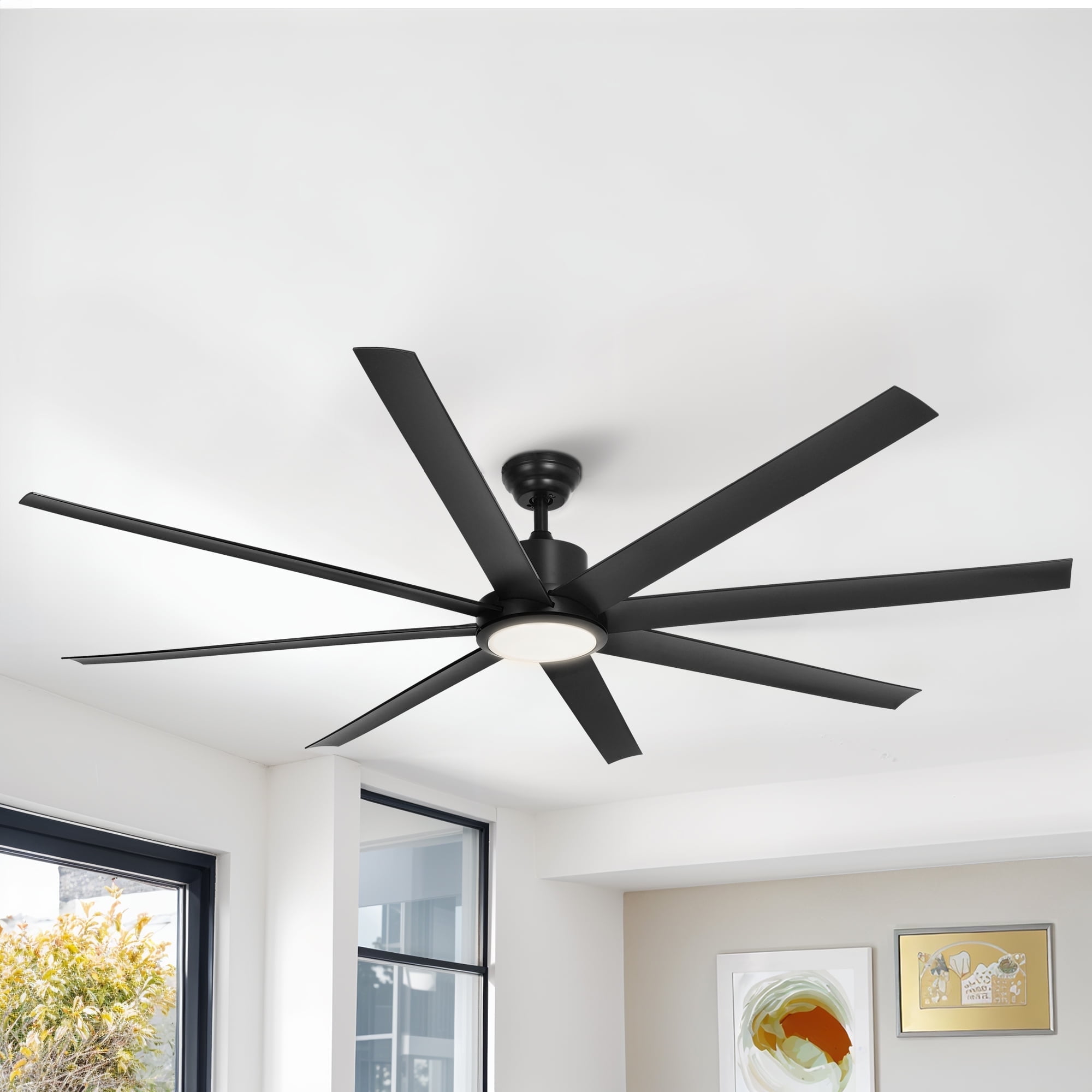 ModFusion 72" Black Ceiling Fan with LED Light & Remote, 8-Blade Industrial Design, Quiet Reversible Airflow, 3 Light Colors