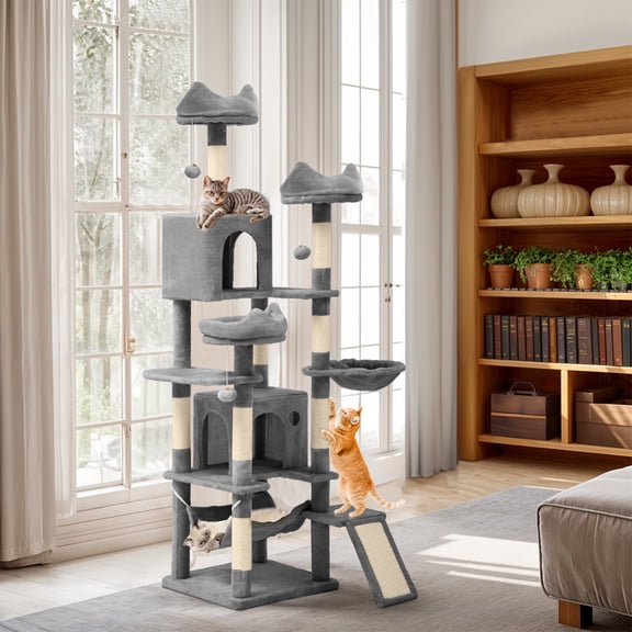 ModFusion 75" Cat Tree Tower - Premium Indoor Pet Activity Center with Scratching Posts, Light Gray