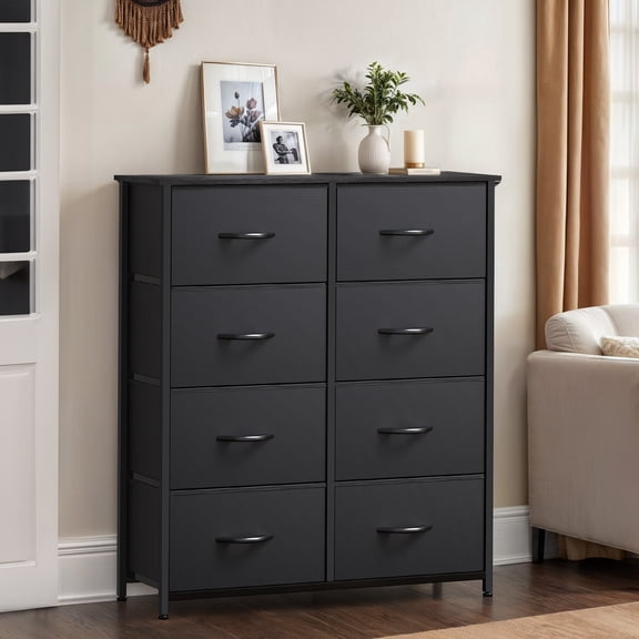 ModFusion 8 Drawer Dresser w/ Fabric Bins, Storage Organizer Unit for Bedroom & Living Room Solid Black
