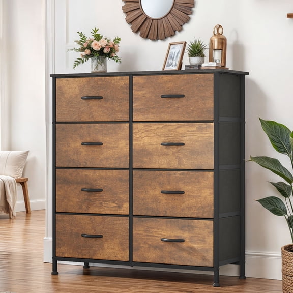 ModFusion 8 Drawers Dresser w/ Fabric Storage, Organizer Unit for Bedroom & Closet Rustic Brown
