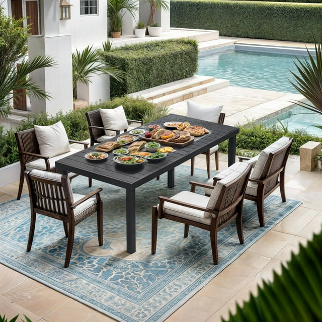 ModFusion 8-Person Outdoor Metal Dining Table with Sturdy Frame, Weather & Corrosion Resistance – Black