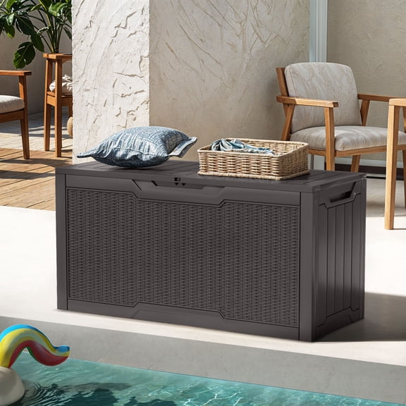ModFusion 80-Gallon Outdoor Storage Box Waterproof Patio Deck Garden Pool Table Seat Bench, Brown