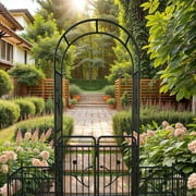 ModFusion 7.2ft Garden Gated Arbors with Lockable Door, Planter, Climbing Vines Trellis Roof, Flower Arch Decoration, Metal Steel Fence, Black