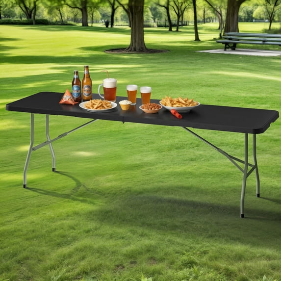 ModFusion 8ft Folding Picnic Table with Carry Handle, Portable Lightweight HDPP Resin Table for Indoor & Outdoor Events – Black