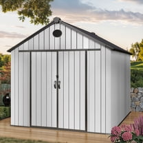 ModFusion 8x10 Resin Storage Shed with Window, Air Vents, Floor, Lockable Double Doors, Utility Garden Workshop, 96x107x83.4 inch, Gray and Black