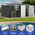 thumbnail image 1 of ModFusion 8x12 ft Storage Shed with Wide Window, Upgraded Framework, Lockable 2 Doors, Heavy Duty Metal Construction, Extra Large Containers for Outside, Dark Gray and White, 1 of 11