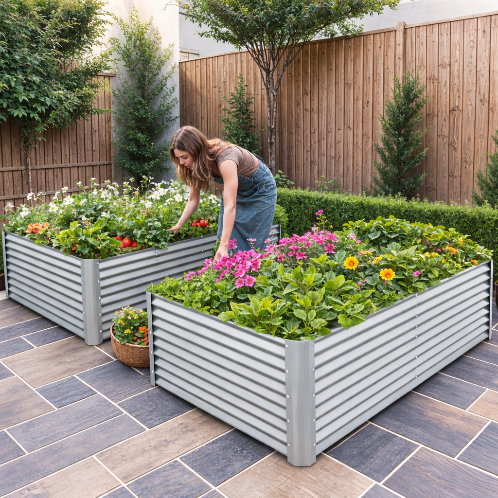 ModFusion 8x4x2 ft Galvanized Raised Garden Bed Kit with Rubber ModFusion 8x4x2 ft Galvanized Raised Garden Bed Kit with Rubber