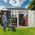 thumbnail image 1 of ModFusion 8x6 ft Storage Shed with Large Window, Lock, Galvanized Metal, Shutter Vents, Garden Tools Bike Storage Pool Supplies Organizer, Dark Gray and White, 1 of 10