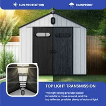 ModFusion 8x8 ft Storage Shed with Improved Natural Light, Heavy Duty Plastic Resin, 2 Doors with Lock, Floor, Gable Roof, Windows, Air Vent, Gray