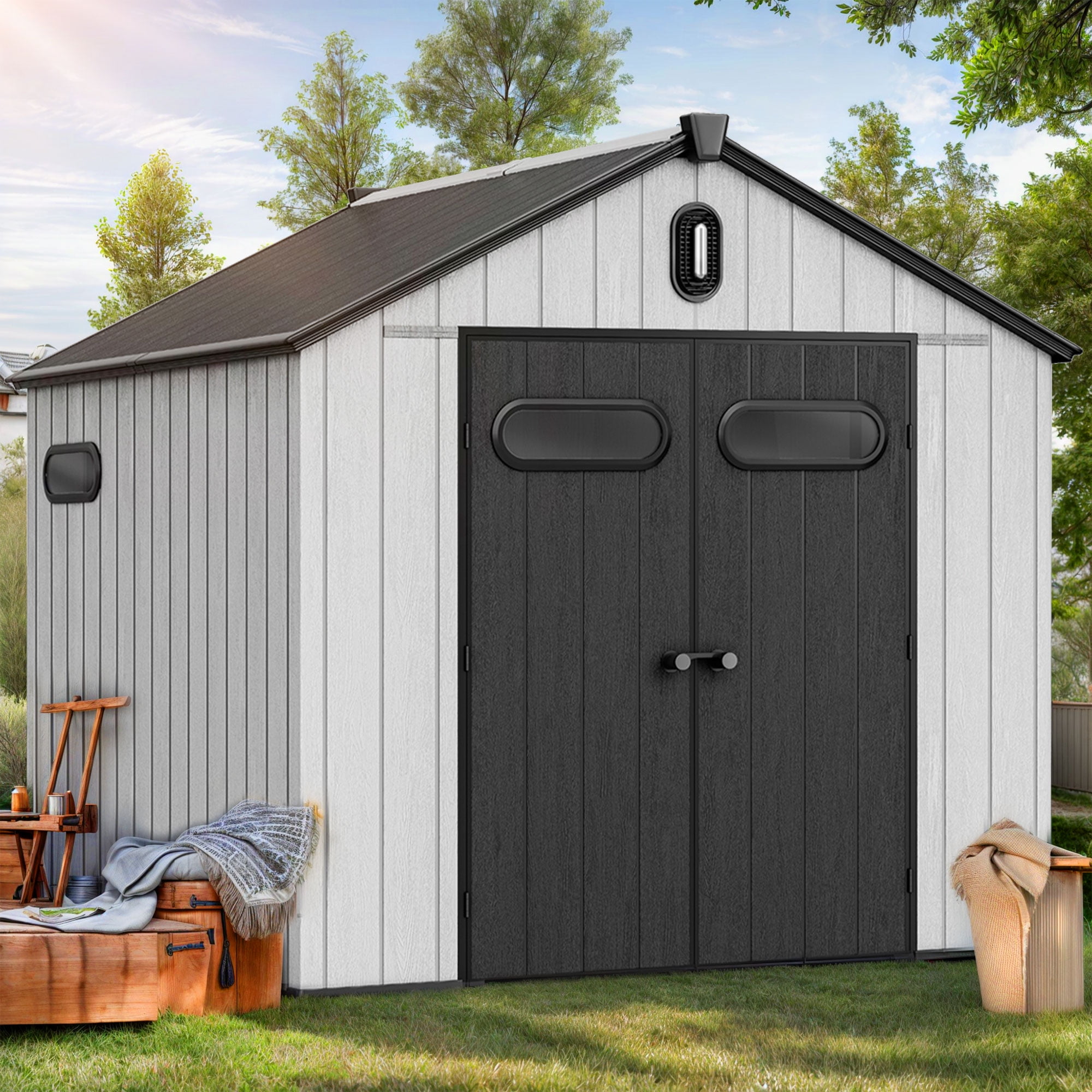 ModFusion 8x8 Ft Improved Natural Light, Outdoor Resin Storage Shed, 2