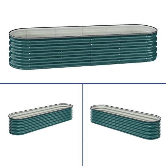 ModFusion 9 in 1 Configurations Oval Raised Garden Bed Kit, Safety Rubber Edge, Galvanized Metal Iron Steel, Modular, Pot Planter Boxes, Green