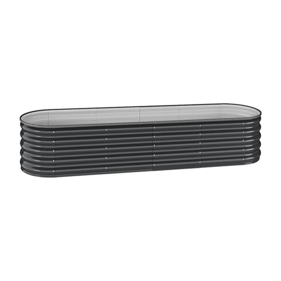 ModFusion 9 in 1 Oval Planter Box Kit, 1.4Ft H, Galvanized Metal Steel, Rubber Strip for Safety Edging, Modular, Outdoor Raised Garden Bed, Dark Gray