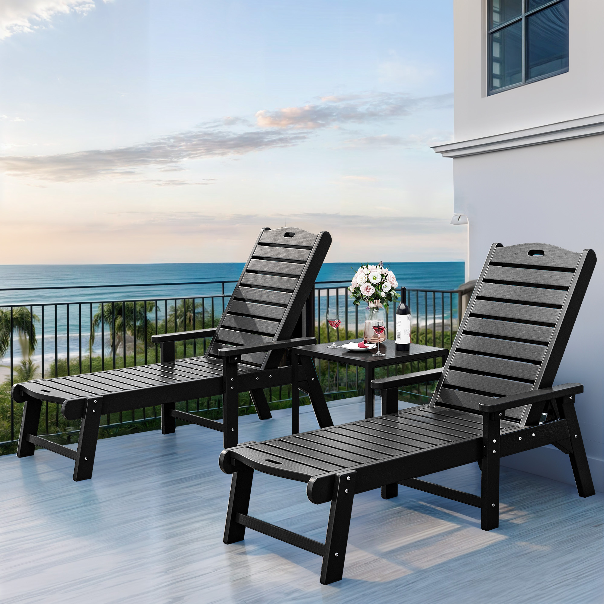 ModFusion Adjustable Black Resin Poolside Lounge, 5 Mode Backrest, Wide ...