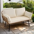 thumbnail image 1 of ModFusion All-Weather Outdoor Indoor Patio Furniture Wicker Loveseat Boho Chic Rattan Sofa Couch With Cushion, Beige, 1 of 10