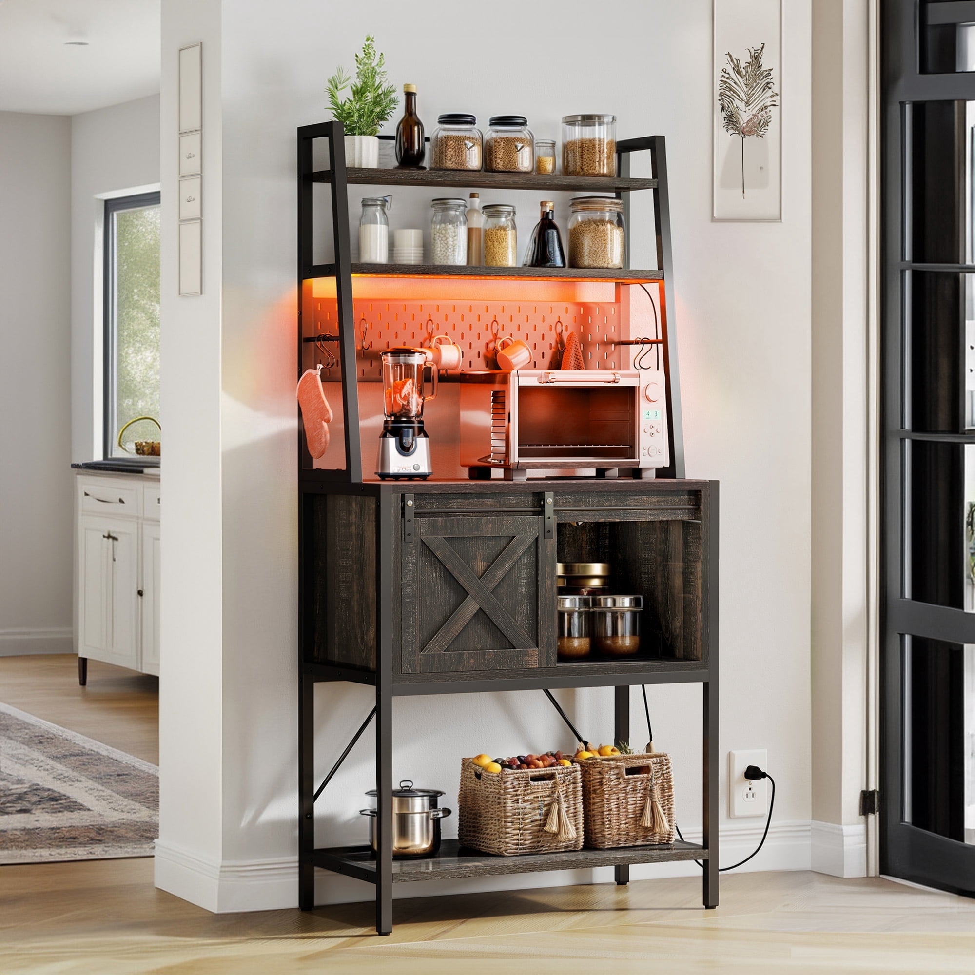 Over Radiator Bakers Rack ModFusion Baker's Rack with 2 AC Outlets, USB Ports, LED Lights, 4 ...