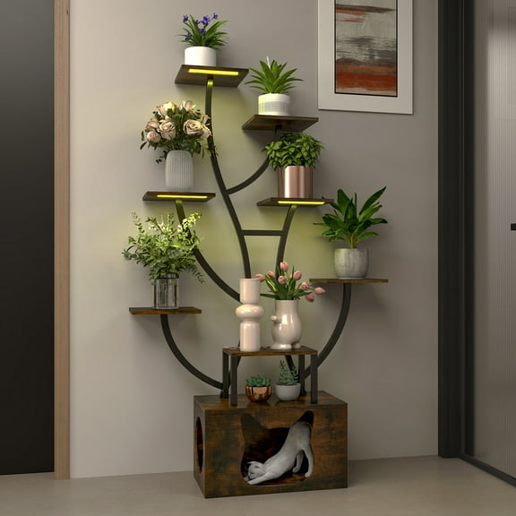 ModFusion Bionic Tree-Shaped Plant Stand with Cat Cave, Vintage Color, 63 in Height