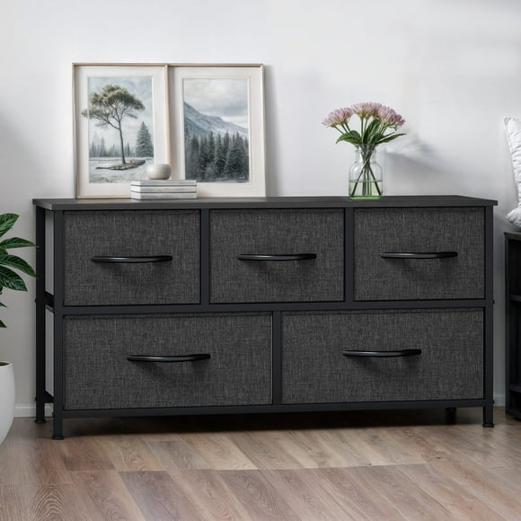 ModFusion Black 5-Drawer Fabric Dresser Storage Organizer, Easy Assembly, Closet for Adults & Teens