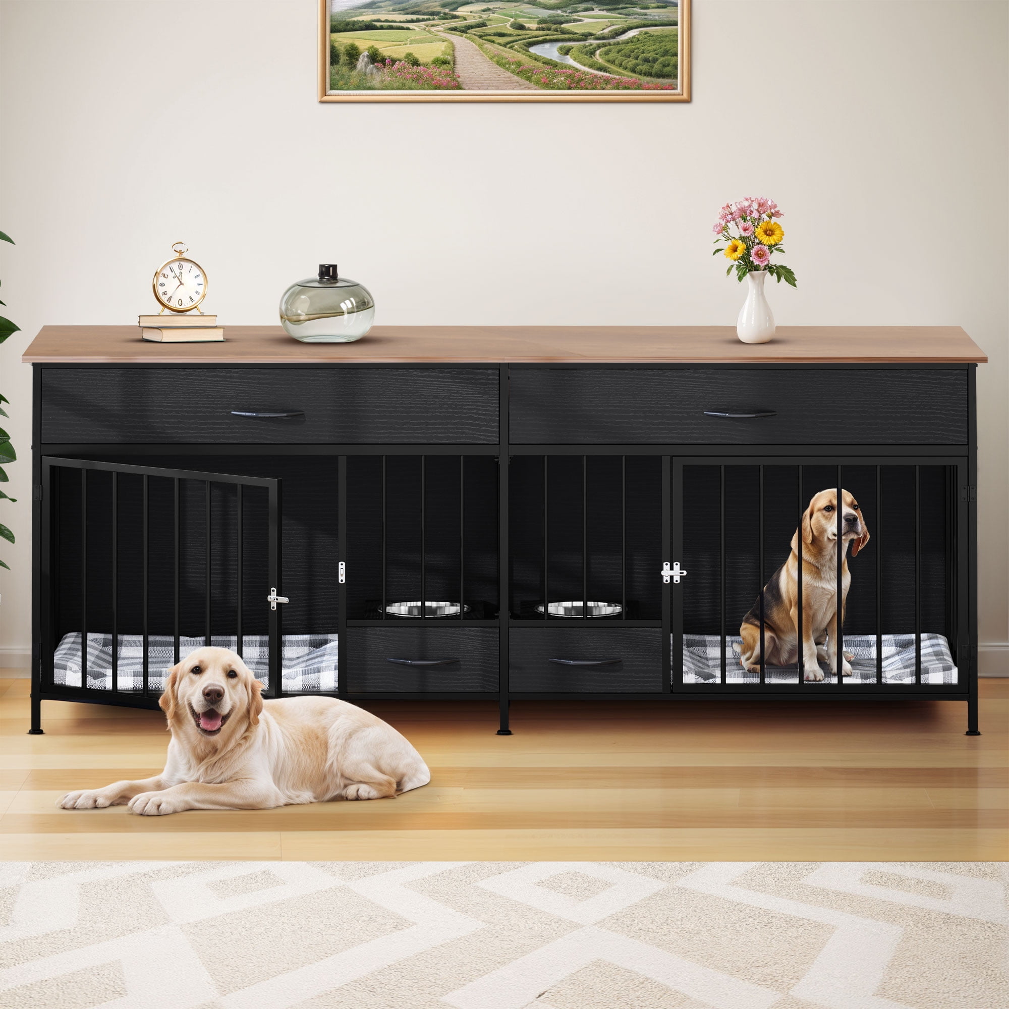 Gallery Detail: Modfusion Black Large Double Dog Crate Furniture With 2 Drawers