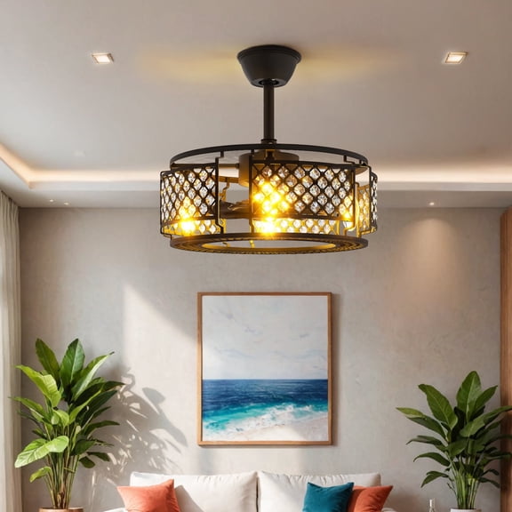 ModFusion 19.3" Crystal Ceiling Fan with LED Lights, Remote Control, Modern Design