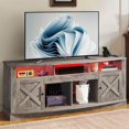 thumbnail image 1 of ModFusion TV Stand X Barn Doors Dark Wood Tone Fits TVs up to 80" LED Lights Power Outlets, 1 of 7
