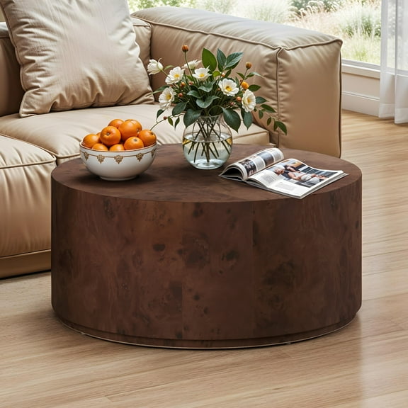 ModFusion Burl Wood Coffee Table, Chocolate Color Finish, Modern Living Room Centerpiece with Unique Wood Grain Design