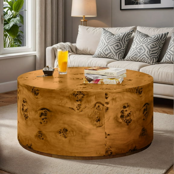 ModFusion Burl Wood Coffee Table, Natural Wood Center Table for Living Room & Home Office, Medium Oak