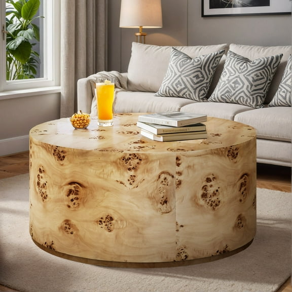 ModFusion Burl Wood Coffee Table, Natural Wood Center Table for Living Room & Home Office, White Oak