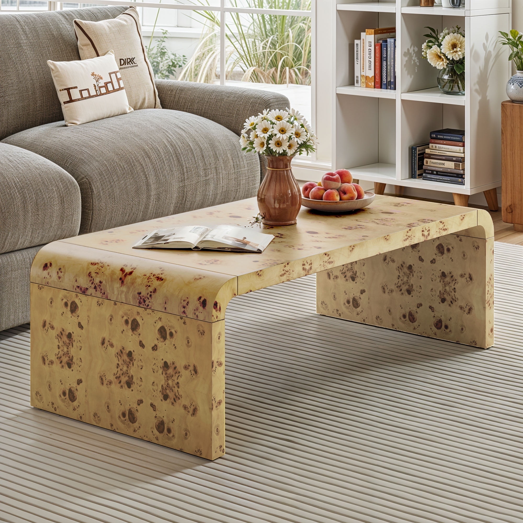 ModFusion Burl Wood UShaped Coffee Table, Modern Center Table for