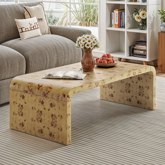 ModFusion Burl Wood U-Shaped Coffee Table, Modern Center Table for Living Room & Home Office