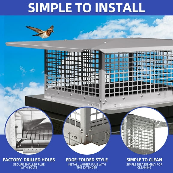 ModFusion Chimney Cap with Screen, 17" x 21" Stainless Steel Fireplace Exhaust Cap, Rectangular Roof Rain Chimney Cover, Adjustable Roof Vent Cap